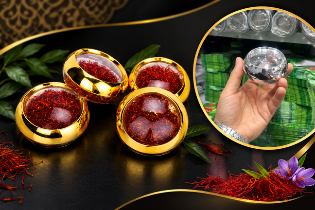ظرف زعفران طرح مروارید؛ بستهبندی لوکس با درب پیچی مخصوص صادرات