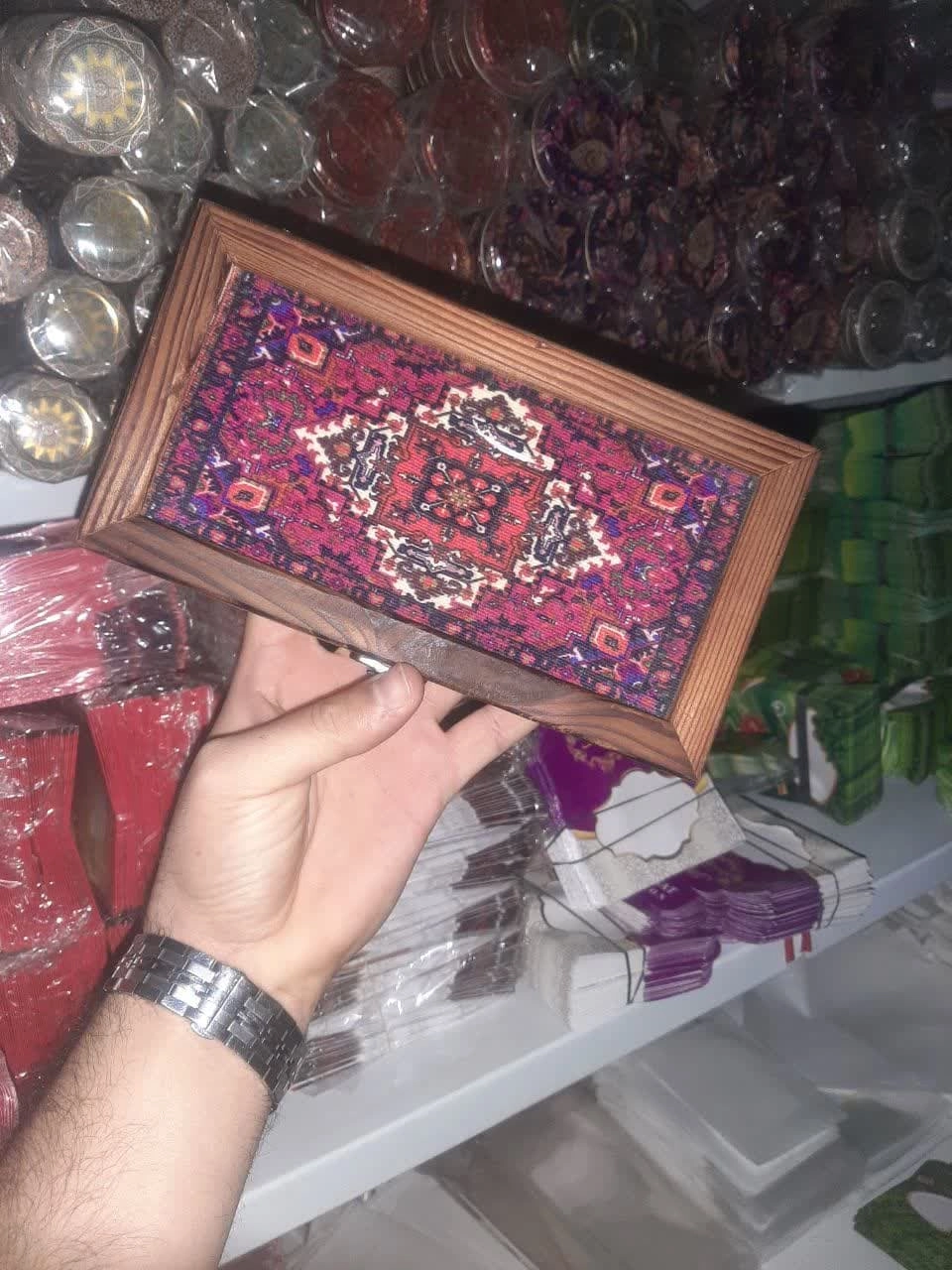 جعبه چوبی زعفران طرح فرش