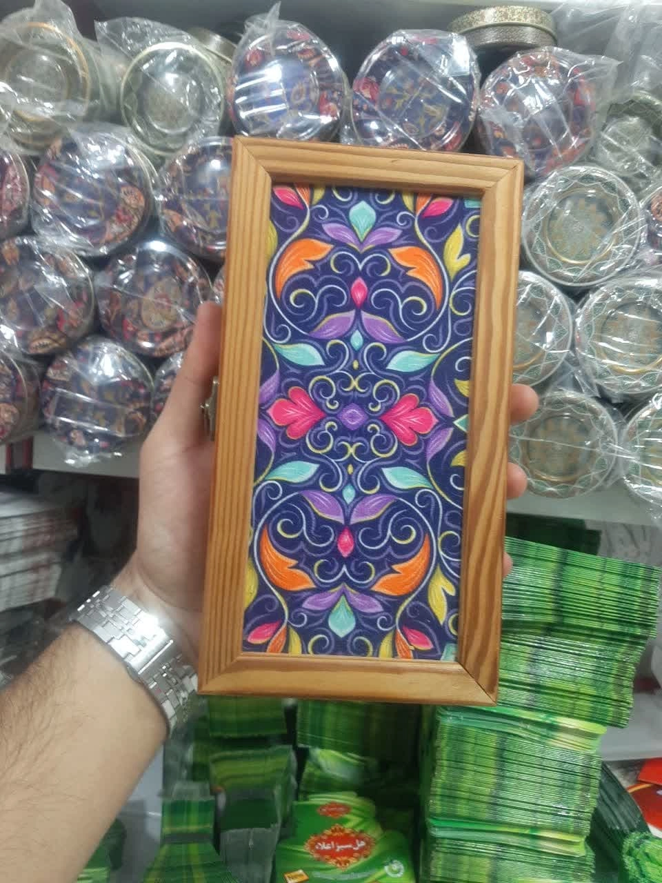 جعبه چوبی زعفران طرح فرش