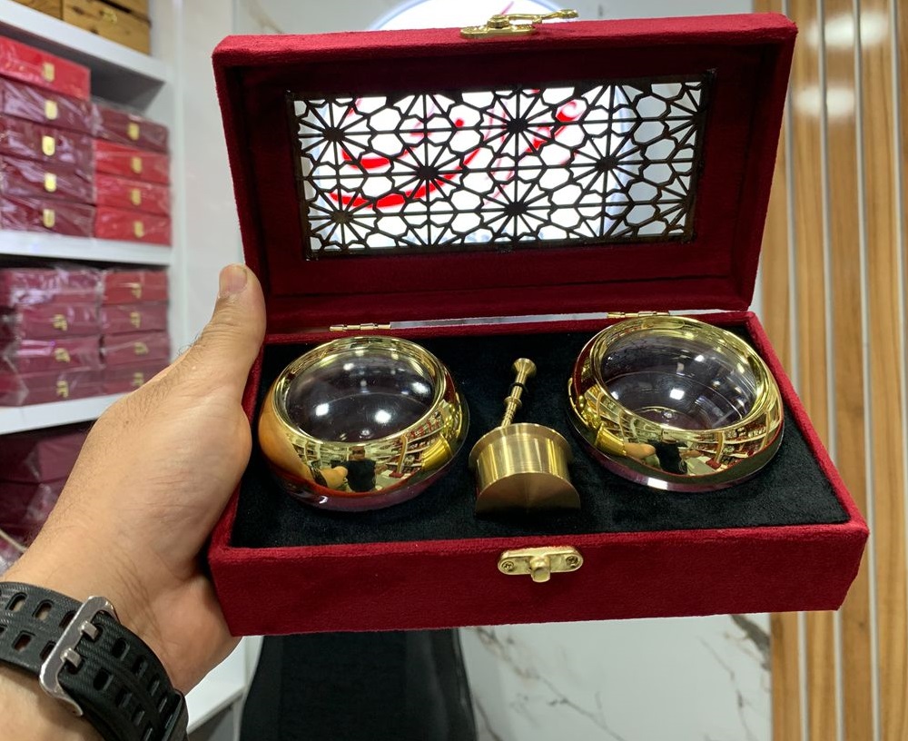 جعبه مخملی زعفران طرح دو مروارید روچوبی