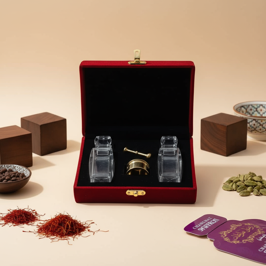 جعبه زعفران مخمل طرح دو آذین