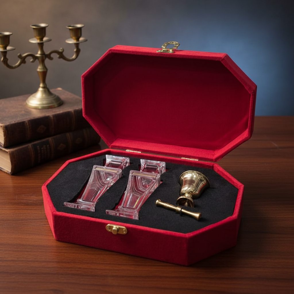 پک مخمل زعفران هشت ضلعی دو برلیان یک مثقال با هاونگ برنجی