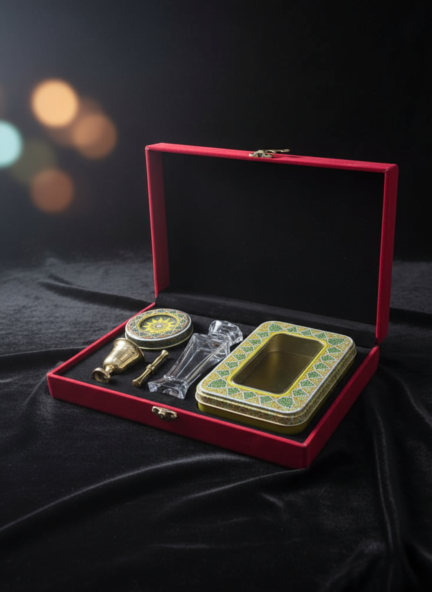 جعبه مخمل مدل  خاتم سه گرم  ظرف کریستال و ظرف دمنوش