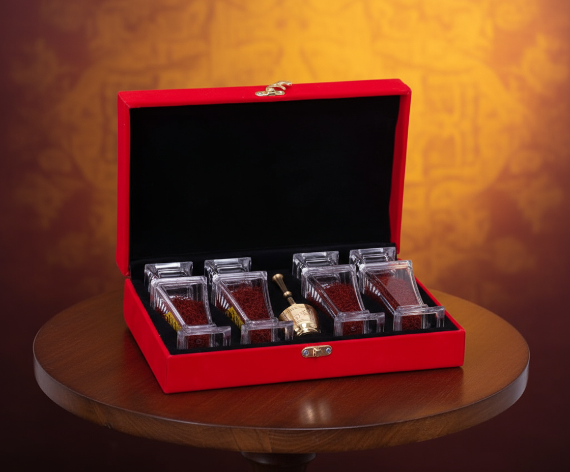 پک مخمل زعفران چهار برلیان با هاونگ نقلی