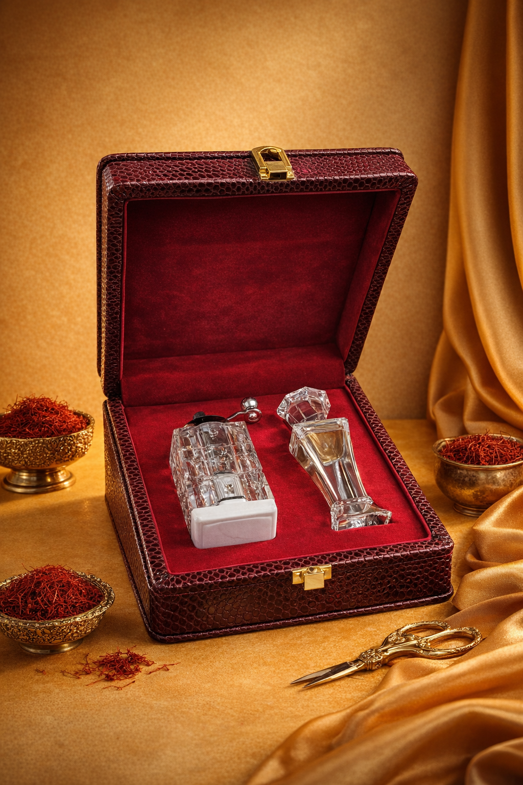 جعبه چرمی زعفران با زعفران ساب